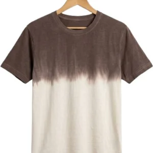 Brown Dip-Dyed Crew Neck T-Shirt - Image 3